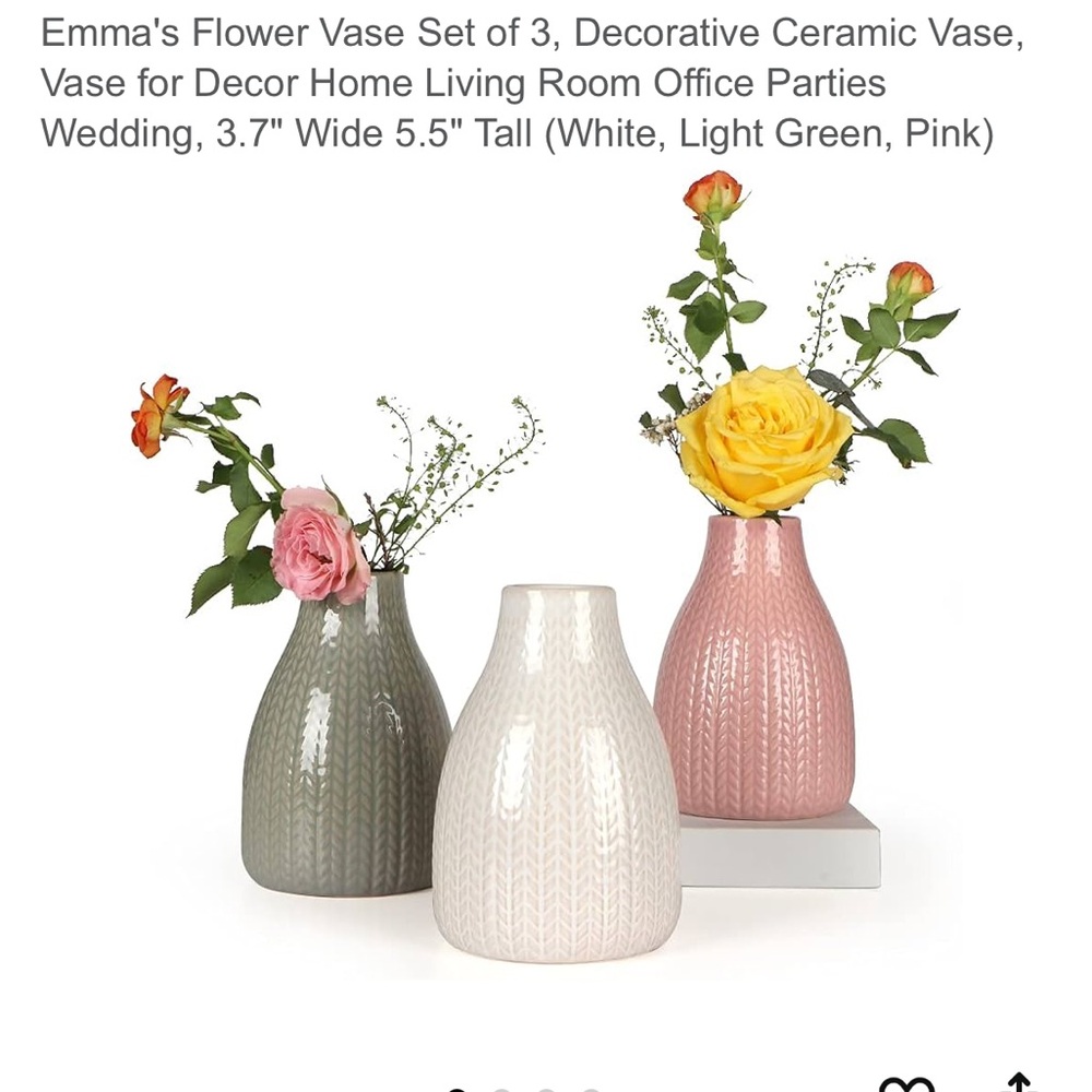 Decorative Ceramic Vase Set - White, Green, Pink